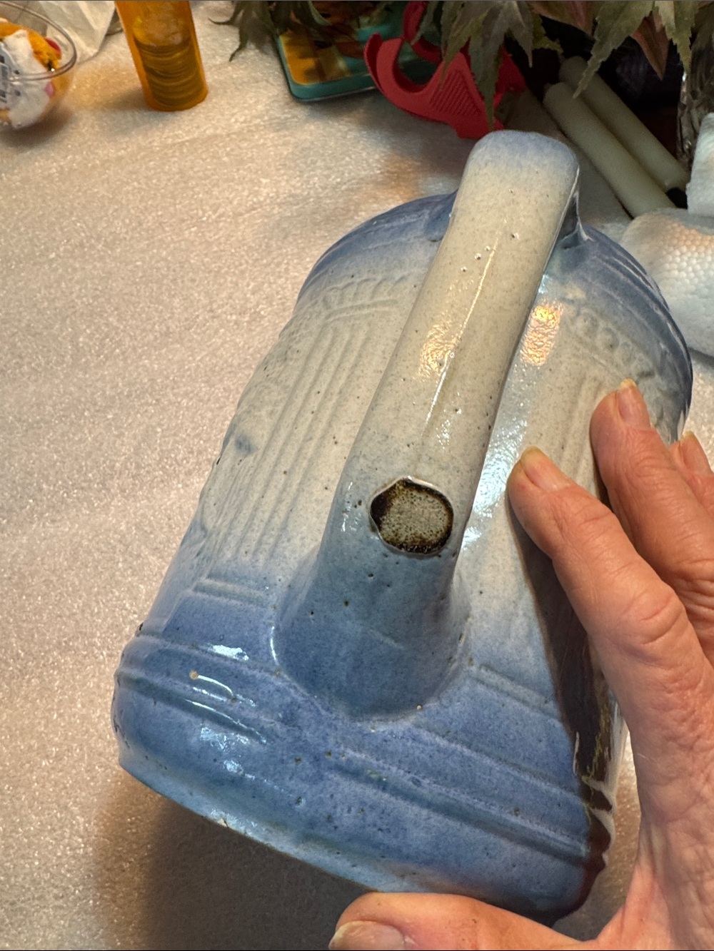 Very Old Blue and White Ceramic Pitcher - - Picture 6 of 14